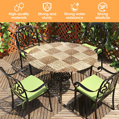Round Table Cloth Waterproof Farmhouse Table Cover Decorative Wood/Woven Texture Tabletop Protection Rustic Wipeable