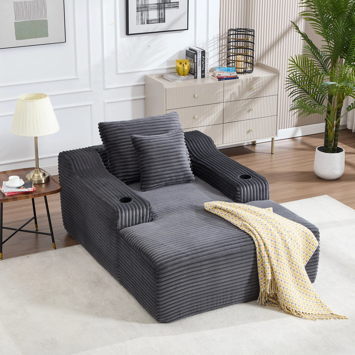 67 Inch Chaise Lounge Chair Indoor, Oversized Corduroy Upholstered Boneless Sofa Bed, Cloud Sofas Couches for Living Room