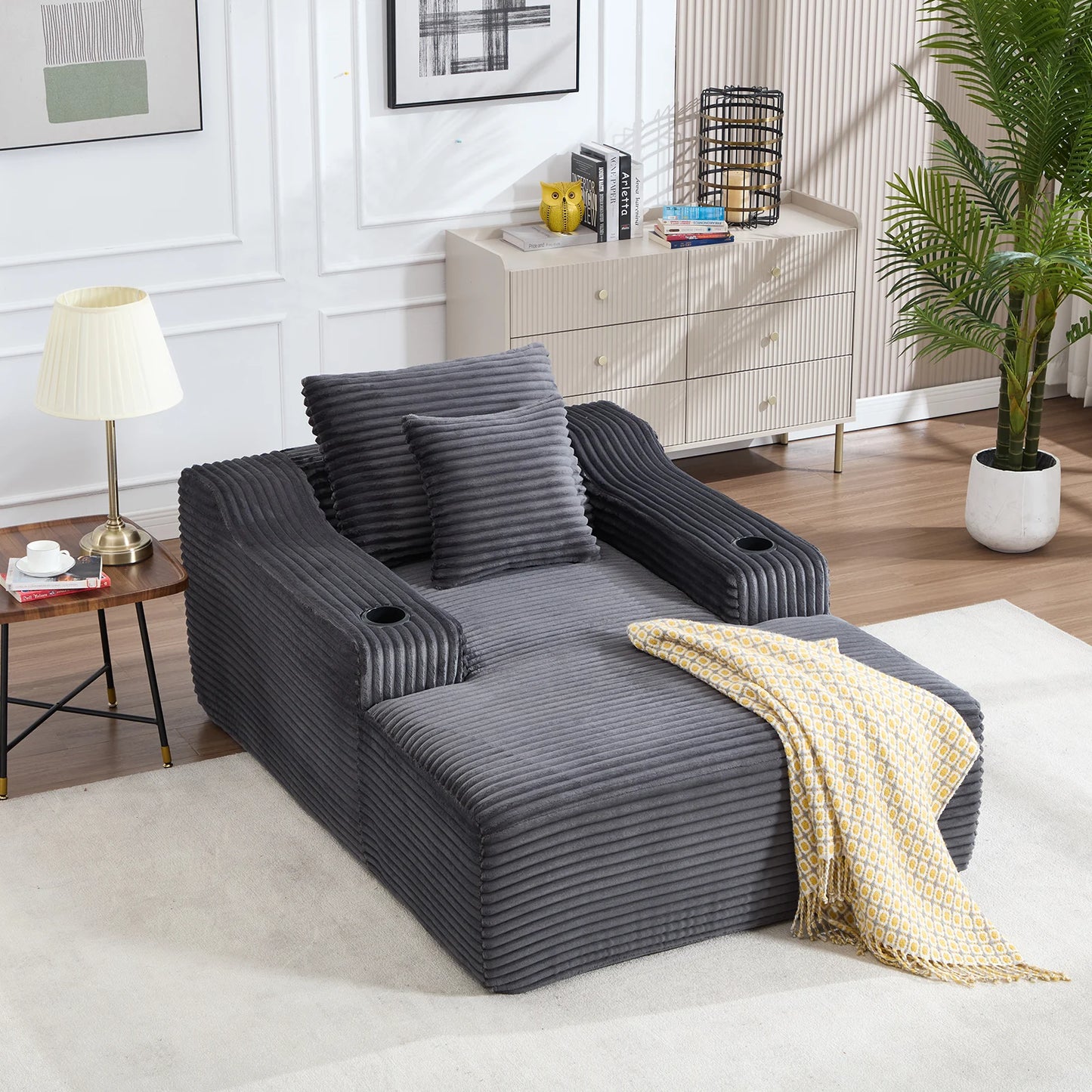 67 Inch Chaise Lounge Chair Indoor, Oversized Corduroy Upholstered Boneless Sofa Bed, Cloud Sofas Couches for Living Room