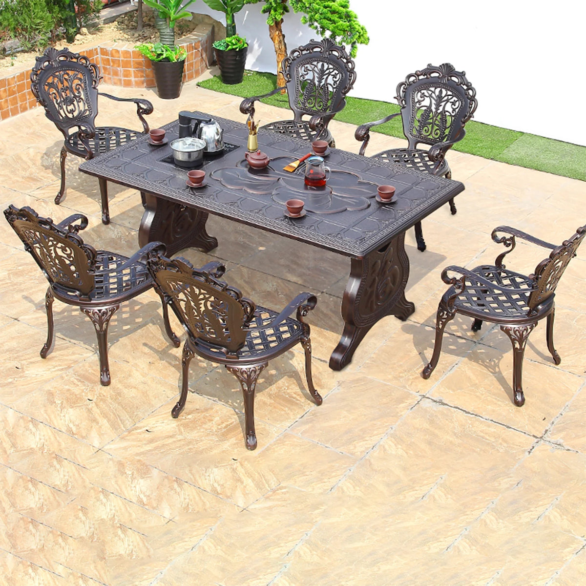 Cast Aluminum Outdoor Chair Set of 2 Beautifully Carved All Weather Patio Chairs Metal Bistro Chairs for Garden Porch Backyard