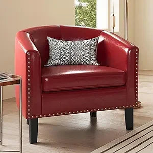 Modern Faux Leather Tub Club Chair with Gold Nailheads for Living Room Accent