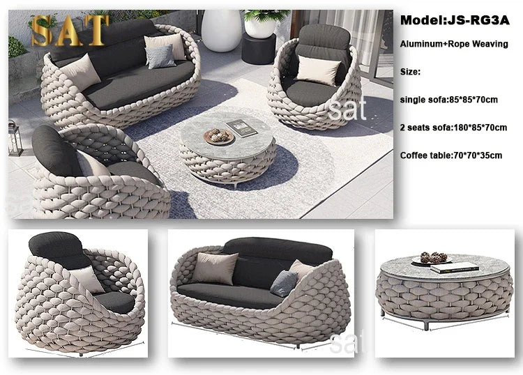 -Hotel Modern Sofa Set Garden Teak Outdoor Furniture Aluminum Wood Terrace Outdoor Sofa Combination Teak Luxury Garden Sofa Set