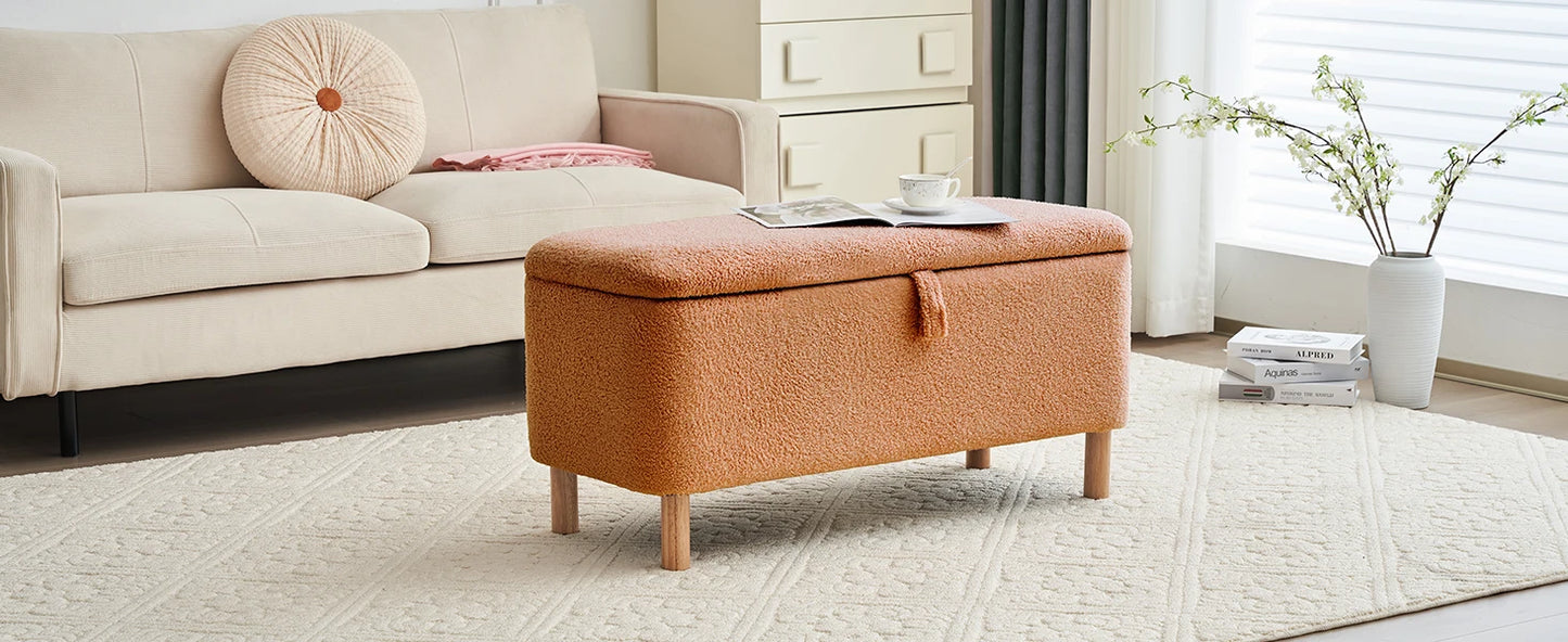 39.5" Boucle Storage Ottoman Bench for Bedroom end of Bed, Sherpa Upholstered Shoe Seat Storage Beach for Entryway, Off White