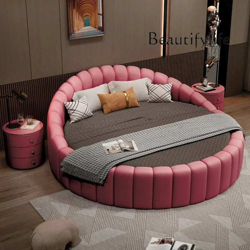 W round Bed Double Modern Simple round Leather Princess Large and Small Apartment Type Master Bedroom Marriage Bed Hotel