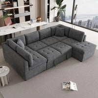 117.3" U-Shaped Oversized Sectional Sofa Couch with Pull-out Bed & 2 Pillows for Living Room, Gray Color
