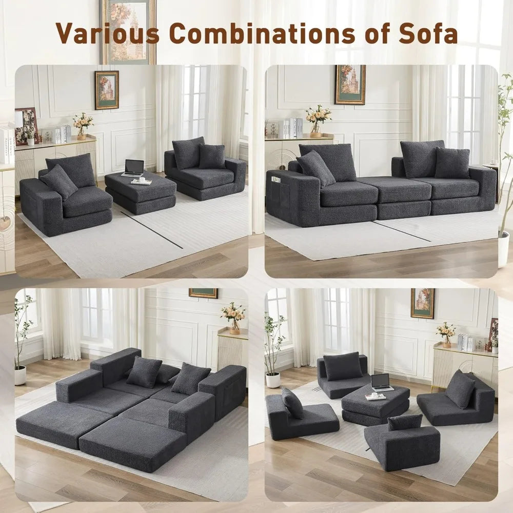 Sectional Couch with L-Shape Chaise, Modern Boneless Cloud Couch for Living Room, Sofa Bed with Deep Seat, No Assembly