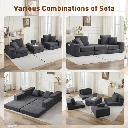Sectional Couch with L-Shape Chaise, Modern Boneless Cloud Couch for Living Room, Sofa Bed with Deep Seat, No Assembly