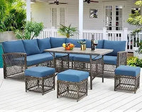 Pieces Patio Furniture Set with Table, Outdoor Patio Furniture, Outdoor Dining Sectional Sofa with Table&Chair, Brwon