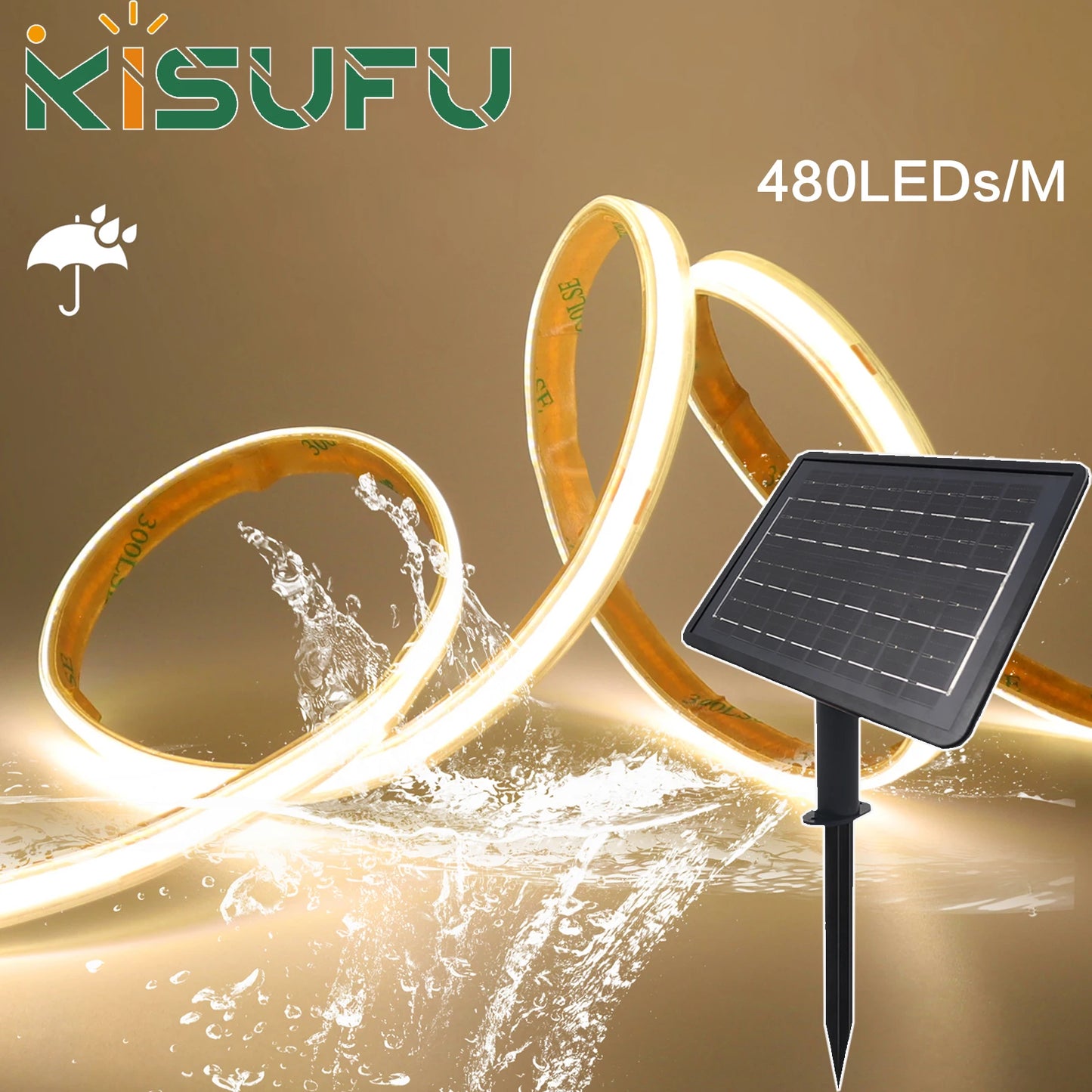 DC 24V 480LEDs/m Solar COB LED Strip Light Outdoor Waterproof Warm Natural White Flexible Adhensive Tape RA90 Linear Lighting