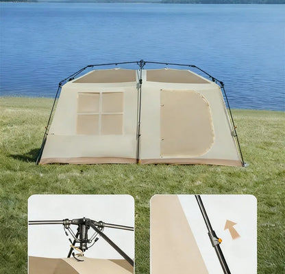 Oxford Cloth Beach Tent Rainproof Sunproof Ventilation Nature Hike Family Travel Shelter Tent Large Space Camping Supplies Tents