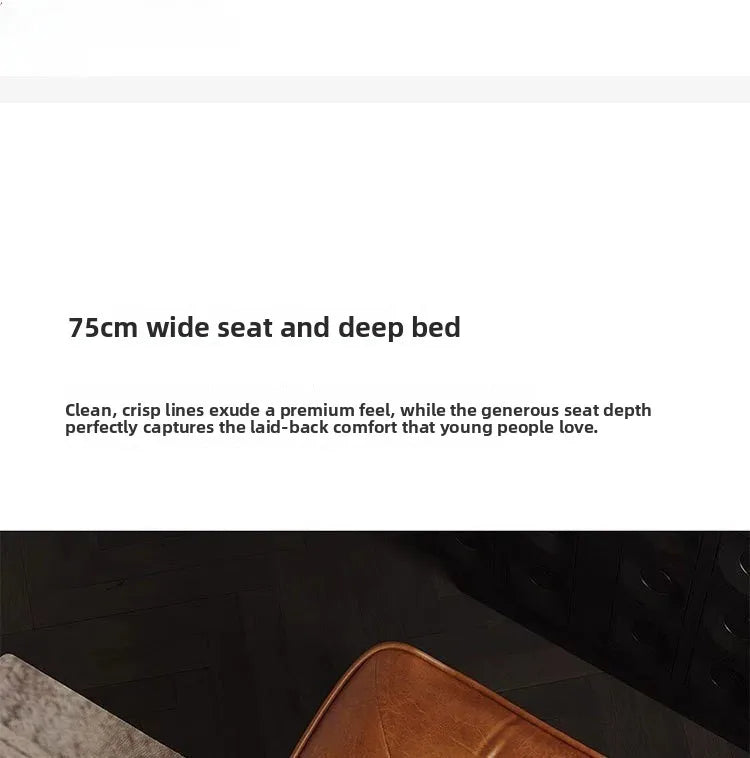 Leather sofa, small apartment living room straight row cowhide sofa