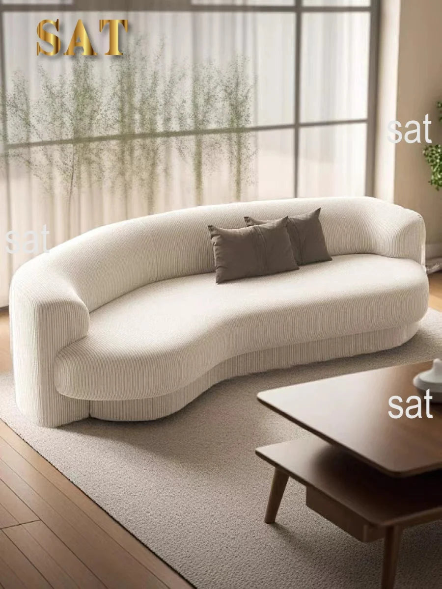 Fabric Living Room Sofas European Beige Italian Curved Luxury Couch Double Modern Designer Divano Soggiorno Home Furniture