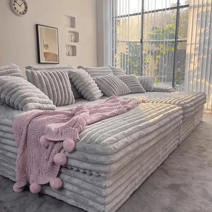 Wide Deep Seat Oversized Loveseat Chaise Compressed Sofa Bed, Fluffy Corduroy Upholstered Cloud Couch Living Room Sofas