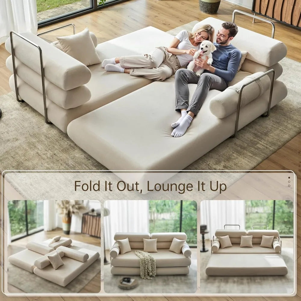 Convertible Sleeper Sofa - 35'' High-Back Floor Couch Bed - Folding Sofa Bed with Rounded Arm Supports - Floor Sofa Lounge