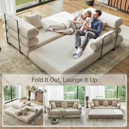 Convertible Sleeper Sofa - 35'' High-Back Floor Couch Bed - Folding Sofa Bed with Rounded Arm Supports - Floor Sofa Lounge