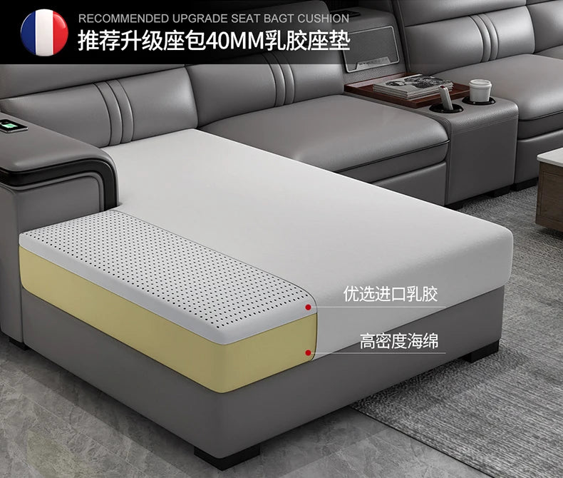 Genuine Leather Sofa Cowhide Modern Wireless Charging Smart Audio Sofa Living Room Corner Combination Divano Home Furniture