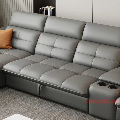 Modern Electric Recliner Sofa Bed with Adjustable Backrest, L-Shaped Multifunctional Italian Genuine Leather Sectional Couch