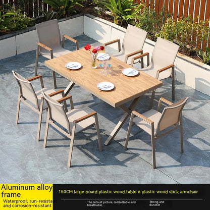 #Modern Outdoor Aluminum Chair Wood Metal Frame Villa Patio Garden Table Chair Set For Dining Courtyard Leisure