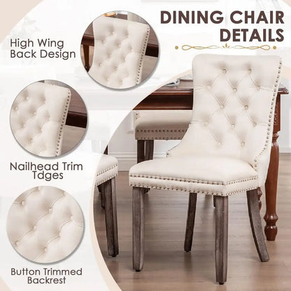 Velvet Dining Chairs Set of 4, Upholstered Dining Room Chairs with Ring Pull Trim and Button Back, Luxury Tufted Dining Chair fo