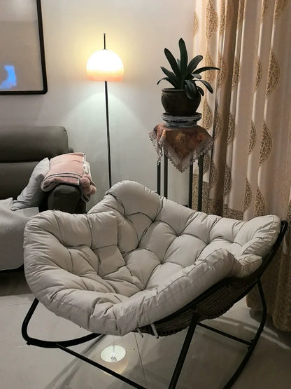 PE Rattan Weave Rocking Chair Lie Down or Sleep Lunch Break Chair Living Room Balcony Chaise Longue Adult Kid Recliner Lazy Sofa