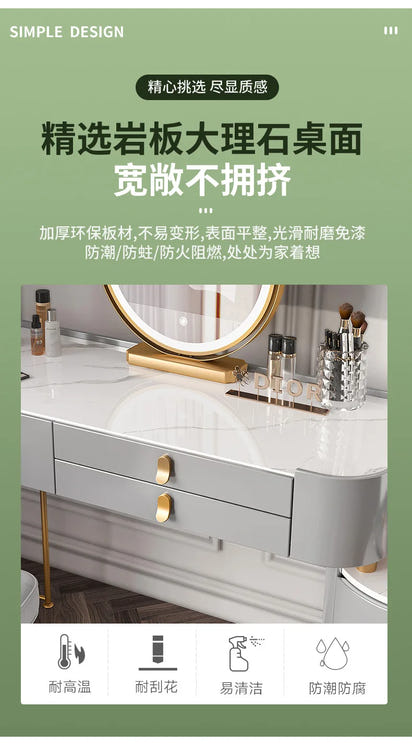 Solid wood new dresser glass bedroom modern simple style light luxury Internet celebrity small makeup table rock slab makeup