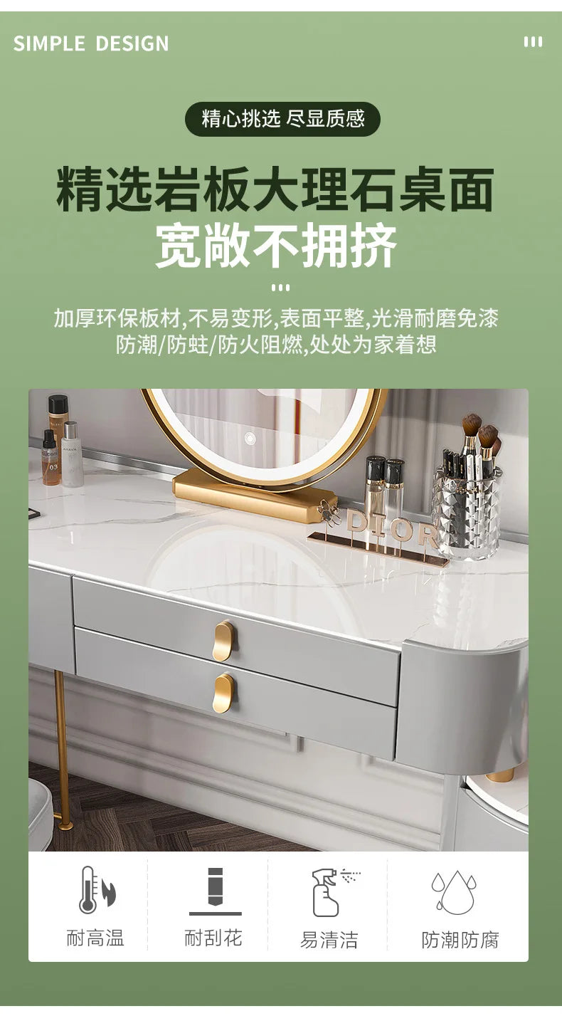 Solid wood new dresser glass bedroom modern simple style light luxury Internet celebrity small makeup table rock slab makeup