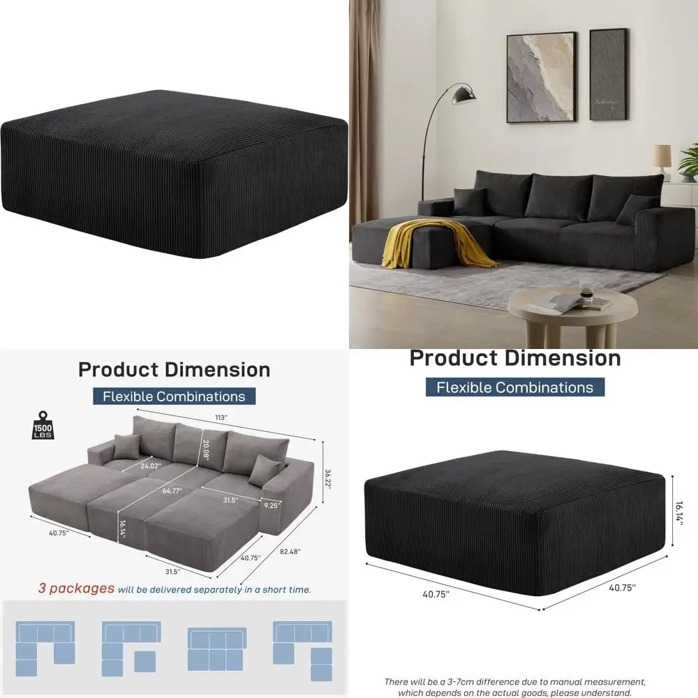 L-Shaped 3-Seat Sleeper Sofa Couch for Living Room - 113 Sectional Lounge, Corduroy Cover, Easy Setup