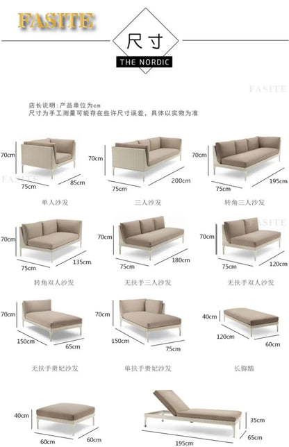 Rattan Sofa Nordic Villa Area Courtyard Outdoor Sofa Furniture Model Room Outdoor Soft Decoration Bed Recliner Waterproof