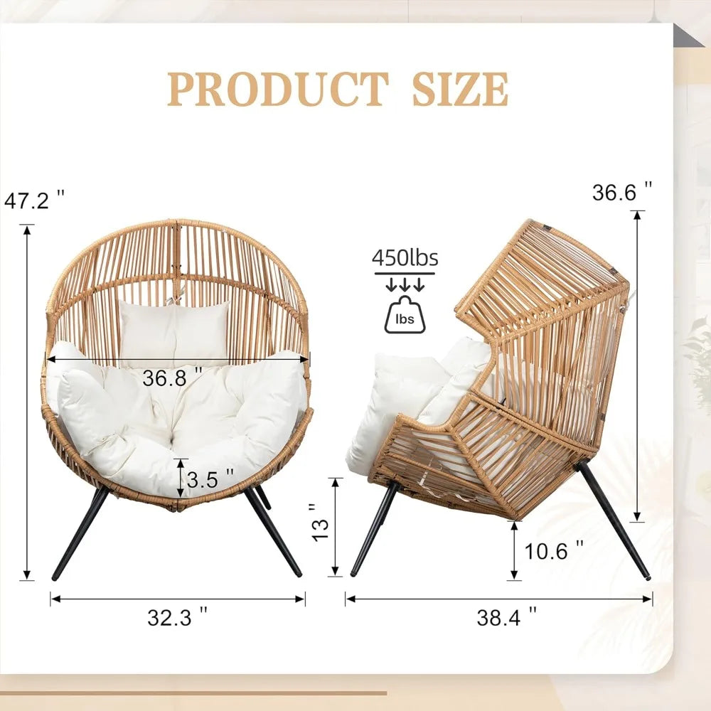 Outdoor Indoor Hanging Egg Chair PE Wicker Rattan Lounge Chair with Cushion for Patio Garden Balcony Backyard Beige