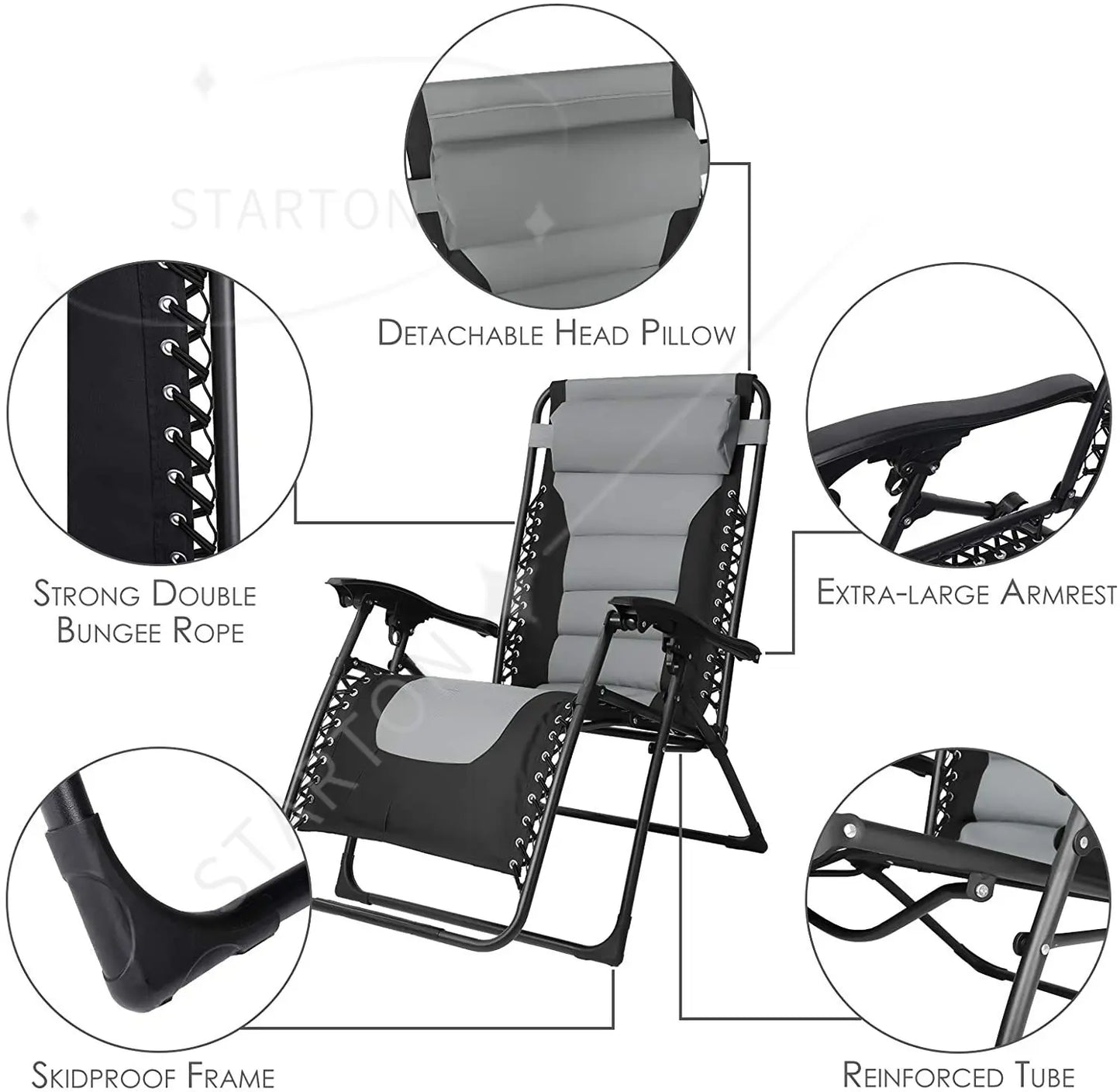 160kg Outdoor Folding Lounge Chair  Patio Chaise Lounge Recliner Adjustable Headrest &Cup Holder Outside Reclining