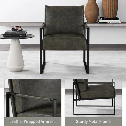 Mid Century Modern Accent Chair, PU Leather Armchair with Metal Frame,Comfy Single Reading Chair with Soft Padded Backrest and
