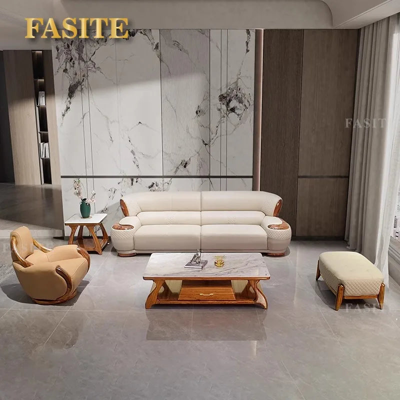 New Chinese Ebony Leather Sofa High-end Villa Large Flat Floor Living Room Leather Art Solid Wood Princess Corner 23 Combination