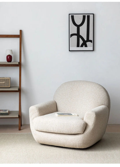 Cream Fabric Lazy Sofa Single Seater Armchair Comfort Accent Furniture for Living Room Bedroom