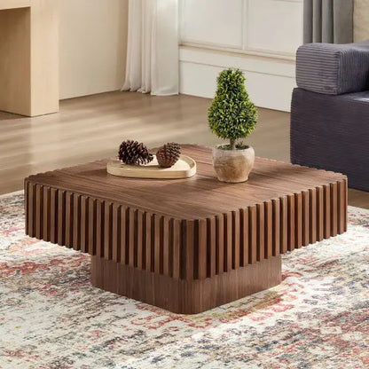 Modern Handcraft Drum Coffee Table Square Coffee Table for Living Room,Small Wooden Coffee Table,Walnut Color