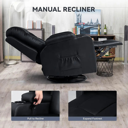 Living Room Furniture Set,Bonded Leather Loveseat Sofa with Cup Holder Recliner Chair,3+2,Black