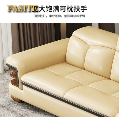 Smart Leather Sofa Massage for Left and Right Noblewomen, Cowhide Solid Wood Living Room Corner Small Unit