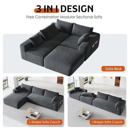 Customized 108" Cloud Modular Sofa, L Shaped Boneless Deep Seat Chaise No Assembly