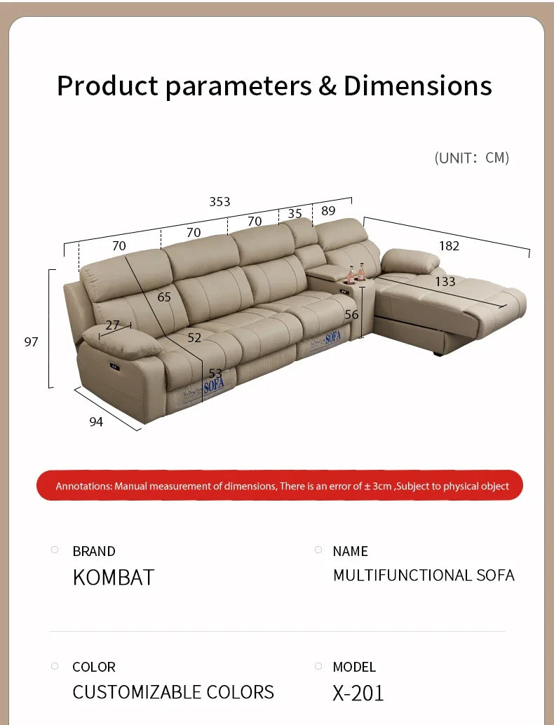 Luxury Italian living room sofas modular Electric Recliner sofa bed Multi-functional leather home theater sofa