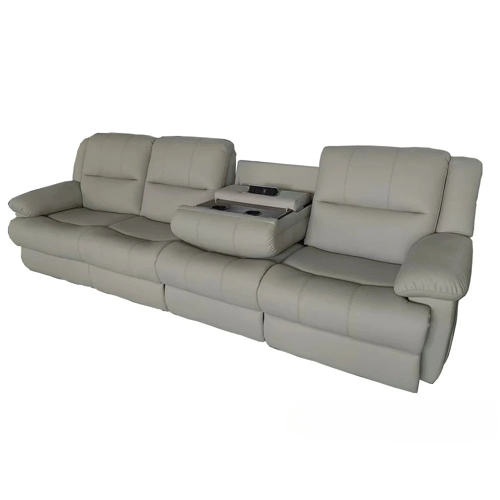 Sofa with Power Outlet, USB, and Hidden Cup Holders – Genuine Leather Recliner