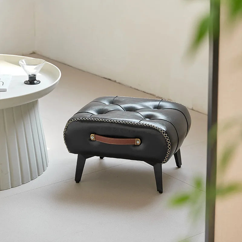A square leather stool, living room stool, sofa footstool, home decoration, light luxury American, Italian, home decoration