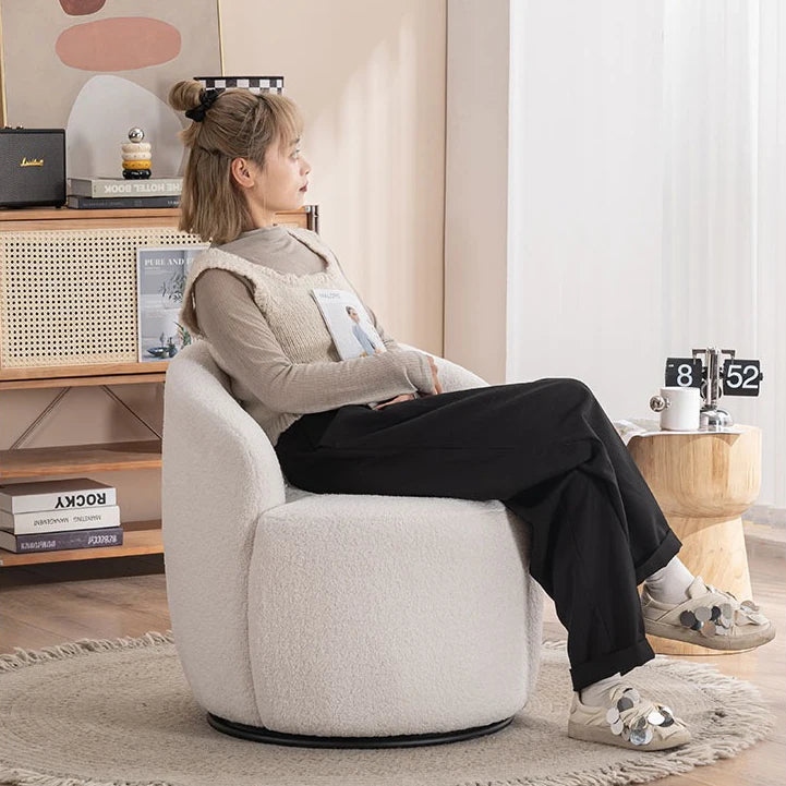 Best-Selling Modern Light Luxury Fabric Single Leisure Chair Cream Bedroom Makeup Stool Lamb Fleece Single Swivel Sofa Chair