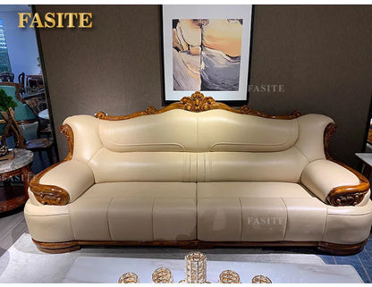 New Chinese-style simple ebony leather sofa luxury villa living room size apartment solid wood furniture corner combination