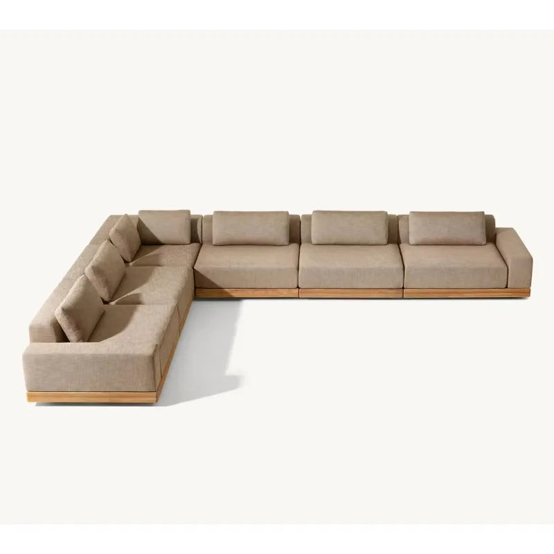 Modern Luxury All Weather Patio Garden Hotel Pool Sofa Set Outdoor Leisure Solid Wood Furniture Teak Modular Sofa L-Sectional