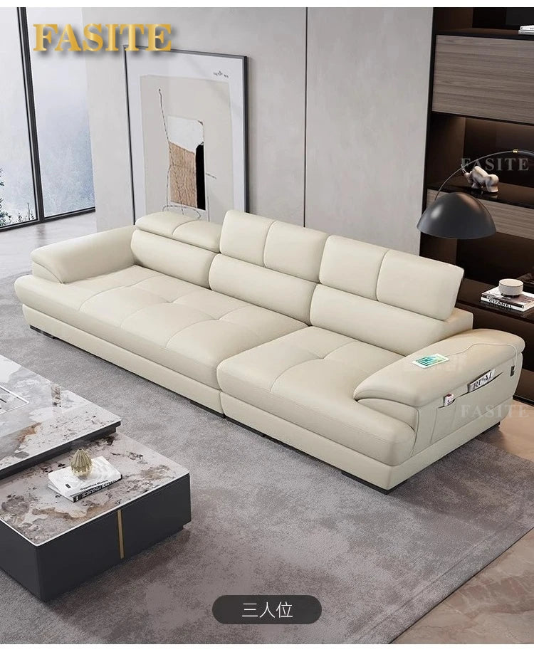 Nordic first-layer cowhide modern minimalist living room corner function minimalist full leather sofa