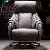 Leather Office Chair With Wheels Electric Footrest Furniture Solid Wood Frame Computer Armchair 7-Point Vibrating Gamer Bedroom