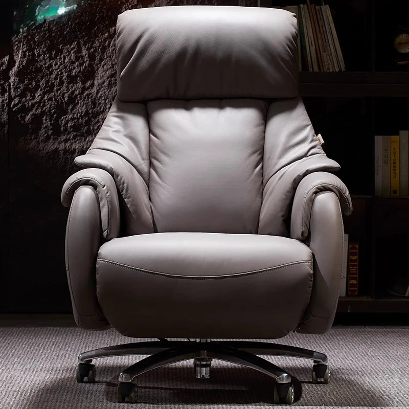 Leather Office Chair With Wheels Electric Footrest Furniture Solid Wood Frame Computer Armchair 7-Point Vibrating Gamer Bedroom