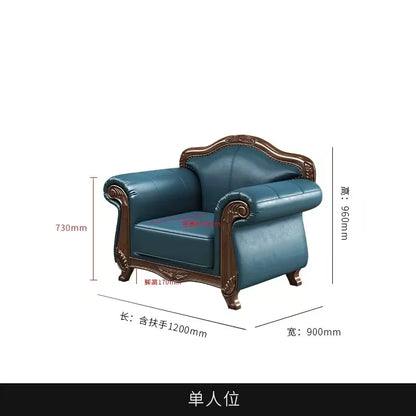 American vintage leather sofa living room solid wood country European style sofa inline furniture