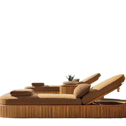 nvModern Simple Courtyard Villa Garden Outdoor Waterproof Sunscreen Anticorrosive Durable Teak Sofa Outdoor Furniture&
