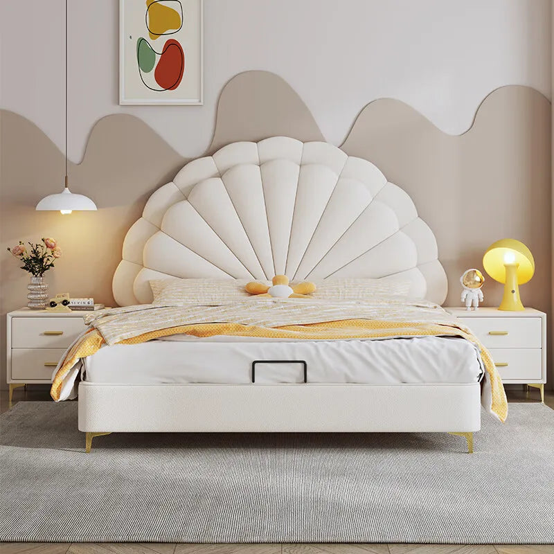 cheap Luxury Leather Princess Petal Bed with LED Lights queen bed frames 120x200cm 135x200cm 150x200cm 180x200cm Beds Furniture