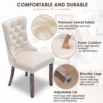 Velvet Dining Chairs Set of 4, Upholstered Dining Room Chairs with Ring Pull Trim and Button Back, Luxury Tufted Dining Chair fo
